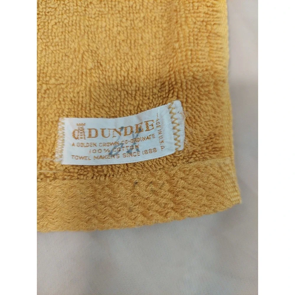 Vintage Dundee Bath Towel Yellow Black Floral Embroidered 100% Cotton Retro MCM